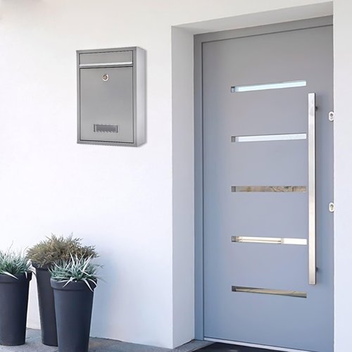 TYUNGZM Locking Mailbox with Key for Outdoor Large, Wall Mount Silver Mail Box with Lock Security Mail Drop for Letters, Newspapers, Cards, 8.46 * 3.35 * 12.6in