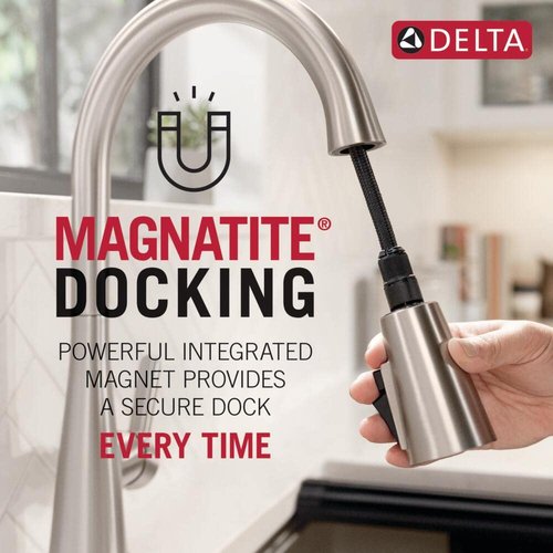 Delta Antoni Pro Style Commercial Kitchen Faucet with Pull Down Sprayer, Single Hole Matte Black Kitchen Sink Faucet, Single Handle, Matte Black 18803-BL-DST