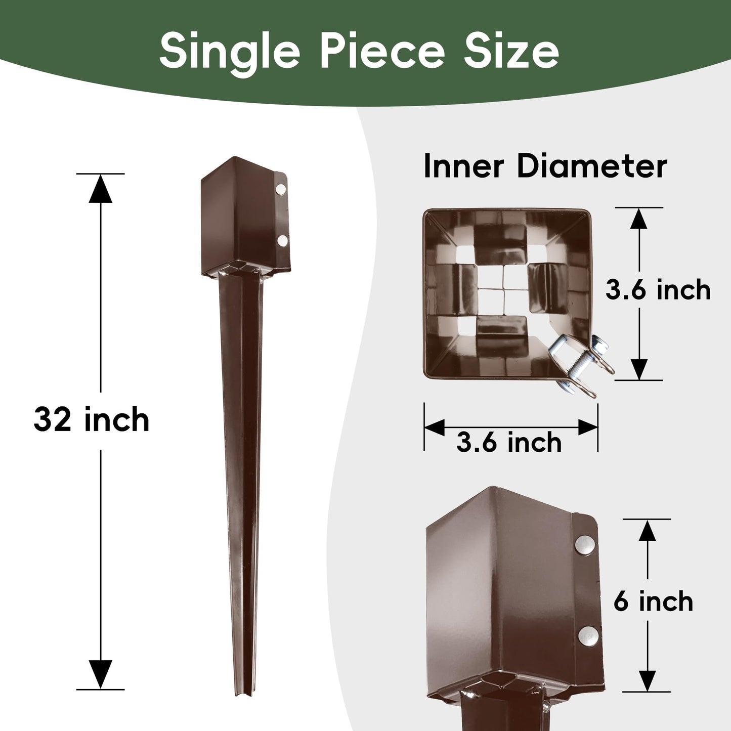 ARIFARO 4x4 Fence Post Anchor Ground Spike, 32 Inch Heavy Duty Powder Coated Metal Post Anchor for Mailbox, Fence & Garden Posts, Fits 3.5" x 3.5" Actual Post, Brown, Pack of 4
