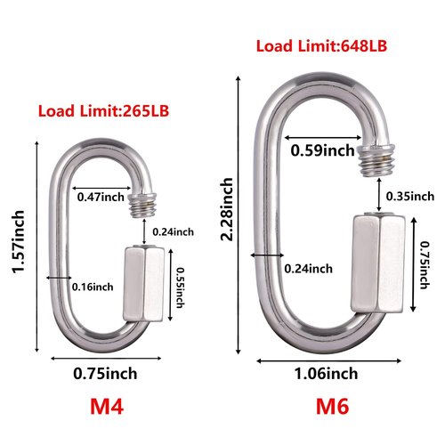 DELSWIN 1.57 Inch Stainless Steel Chain Link - 12 Pack 5/32" Small Carabiner Clip, Heavy-Duty Anti-Rust Chain Connector, Quick Link for Birds' Toys, Chandelier, Kids Swing, 400 Lbs Capacity