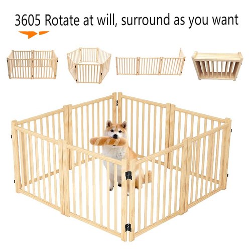 31" Wooden Freestanding Dog Gate - 8-Panel Tall Adjustable Pet Fence, No-Tool Foldable Design for Doorways, Stairs & Hallways - Indoor Safety Barrier for Dogs & Puppies