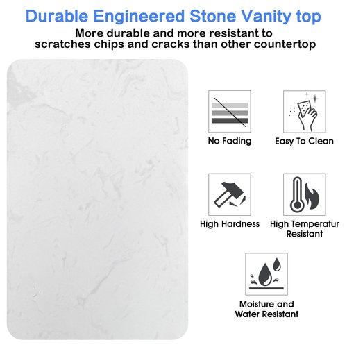 LOCALAND 48 Inch Vanity Sink Top, Engineered Stone Composite Vanity Top with Sink, Vanity Top with Rectangular Ceramic Sink in Ariston White, with 8 Inch Widespread Faucet Hole and Backsplash