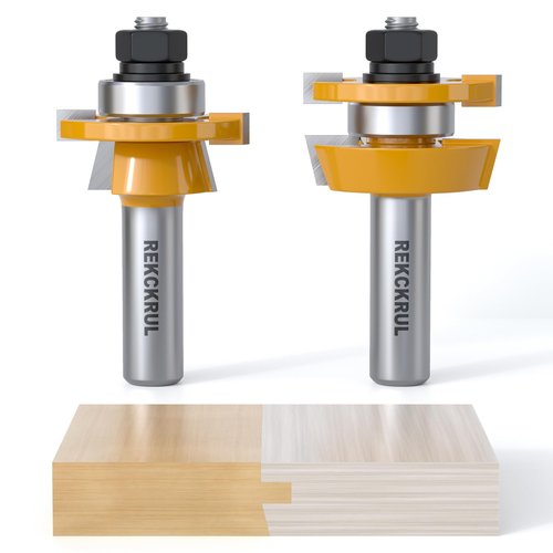 REKCKRUL 2PCS Bevel Shaker Rail and Stile Router Bit Set, 1/2 Inch Carbide-Tipped Cabinet Door Router Bit Set with Anti-Kickback Design (3/8 Inch Cutting Depth, 7/8 Inch Stock)