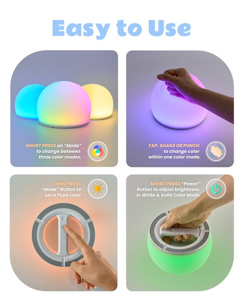 Night Light for Kids, Soft Egg Light with 13 Colors Changing Mode, Soft Silicone Mood Lighting for Bedroom, 5 Levels Adjustable Brightness, Auto-dim in 30 Minutes Ambient Lighting Globe Lamp