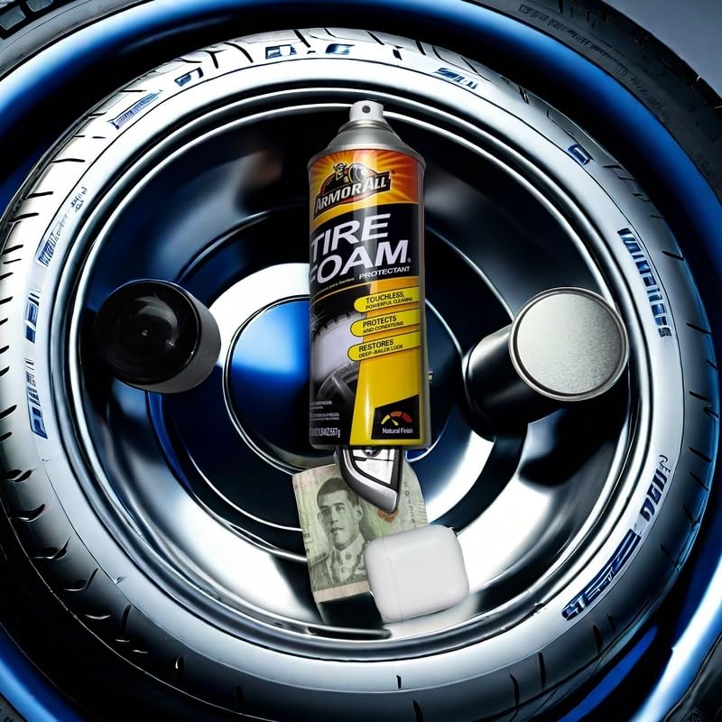 LetPetSet Tire Foam Diversion Safe, Hidden Storage Box, 8 oz Capacity, Key Lock, Blue/Yellow