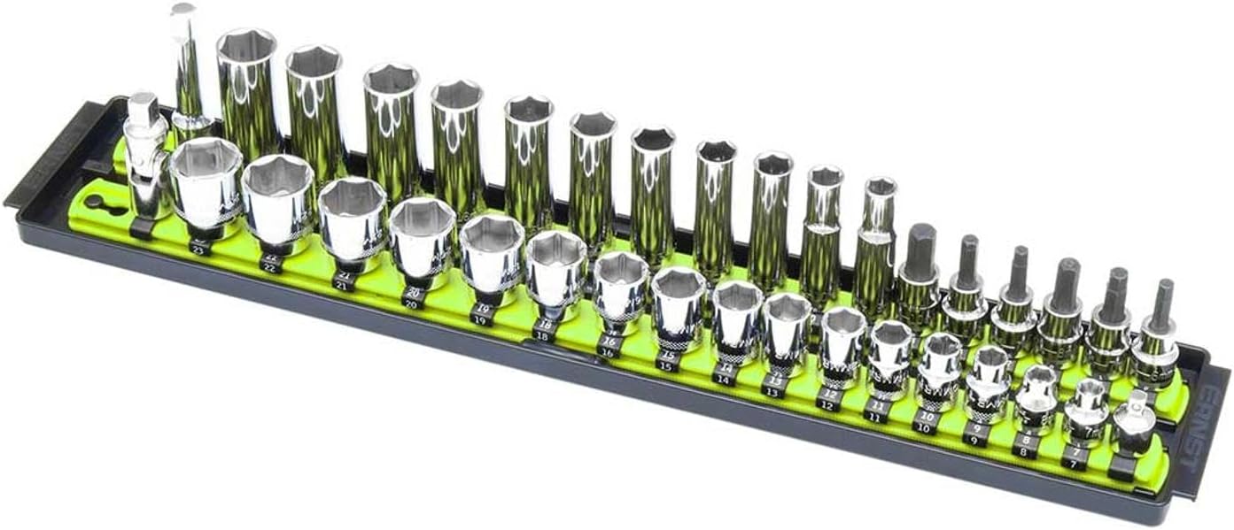Ernst Manufacturing 19-Inch Socket Boss Organizer with Twist-Lock 2 Rails for 1/2-Inch Drive Sockets, Blue, Model 8457 – Secure and Durable Socket Storage Solution - Made in USA