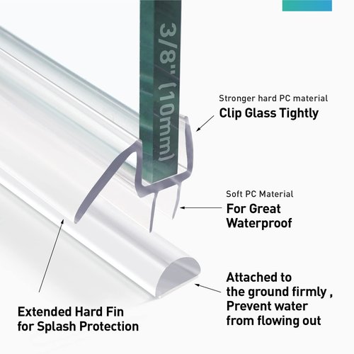 FCSOTSPS Shower Door Bottom Seal, 2 PCS 3/8" x 36" Shower Door Sweep for 3/8 Inch Glass, Frameless Glass Shower Door Seal Strip, Stop Shower Leaks and Create a Water Barrier