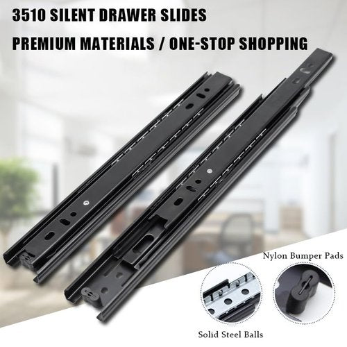 Heavy-Duty 3-Section Drawer Slides – 2 Pack 35mm Silent Buffer Keyboard Tracks – Soft Close Furniture Runners for Cabinets, Wardrobe Drawers, Pull-Out Trays – Full Extension, Easy Installation