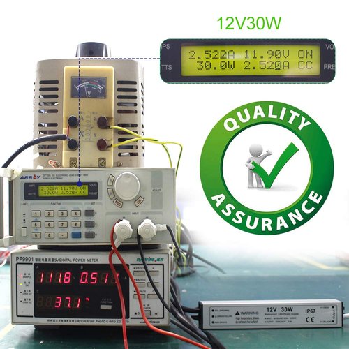 30W 12 Volt LED Power Supply, Waterproof IP67 LED Driver, 110V AC to 12V DC Converter, LED Transformer Low Voltage Output with 3-Prong Plug 3.3 Feet Cable for LED Light Strip, 2.5Amp