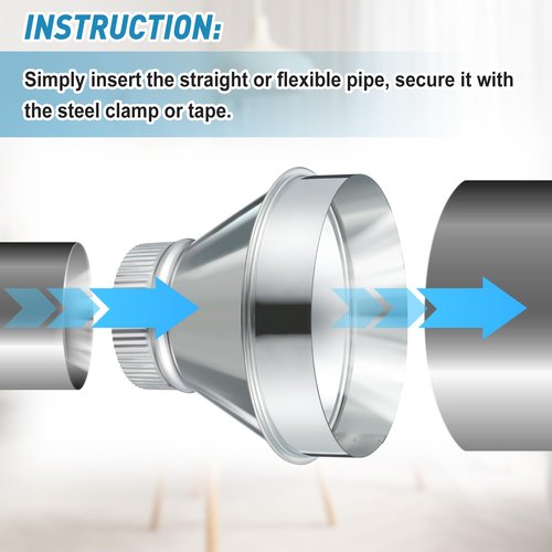 Otoolling 7 Inch to 4 Inch Duct Reducer Increaser Galvanized Steel Air Duct Adapter Round Crimped Pipe Connector Fitting Coupling for HVAC Ventilation Systems