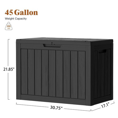 Treillage Tale Outdoor Storage Deck Box, 45 Gallon Outside Storage Box Waterproof Deck Box, Lockable Patio Storage Box UV-Resistant for Garden Furniture, Black