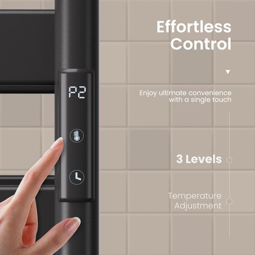Zelngo Freestanding Towel Warmer Rack for Bathroom, Smart Electric Heated Towel Rack, 12 Bars Timer, Pulley Stand Alone Fast Heating, Constant Temperature Hard Wired/Plug-in Waterproof Black