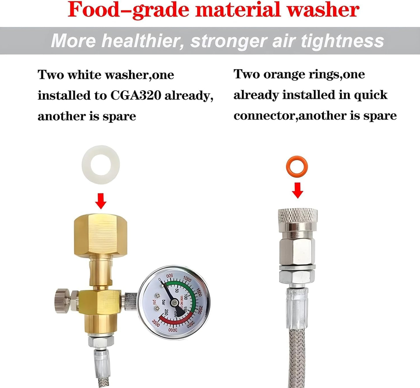 Soda Machine Co2 Adapter Quick Connector Adapter With High Pressure Stainless Steel Hose,Soda Water Maker Adaptor Compatible with Terra DUO Art Gaia Series 56inch with Gauge