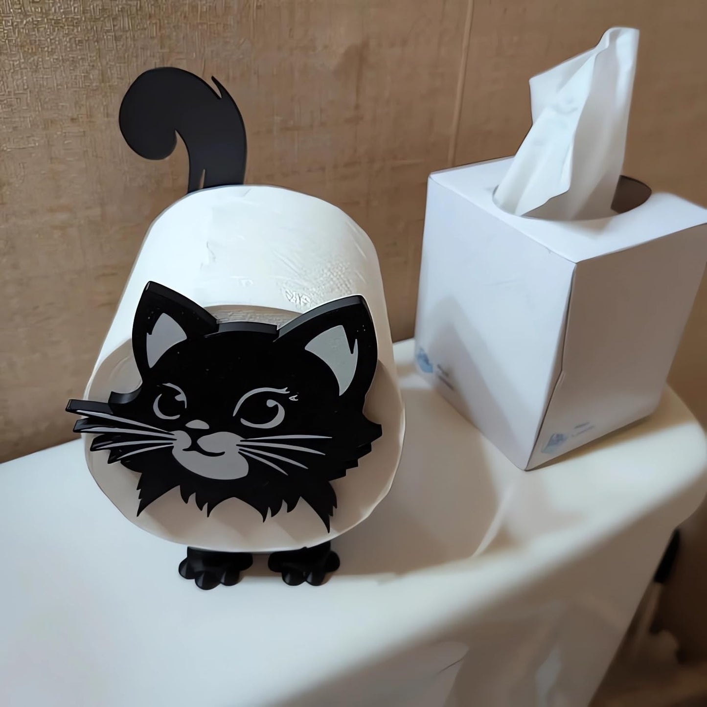 Cat Toilet Paper Holder 2025 New Funny Toilet Roll Holder Free Standing Bathroom Set Cute 3D Printed Black Cat Roll Holder Farmhouse Bathroom Decor and Accessories (1 PC)