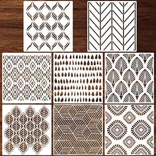 8 Pieces 12 x 12 Inch Herringbone Geometric Wall Stencil Modern Pattern Wall Decor Reusable Film Decorative for Painting, Stencils for Walls (Chic Style)