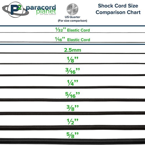 Paracord Planet Elastic Bungee Nylon Shock Cord 2.5mm 1/32", 1/16", 3/16", 5/16", 1/8”, 3/8", 5/8", 1/4", 1/2 inch Crafting Stretch String 10 25 50 & 100 Foot Lengths Made in USA
