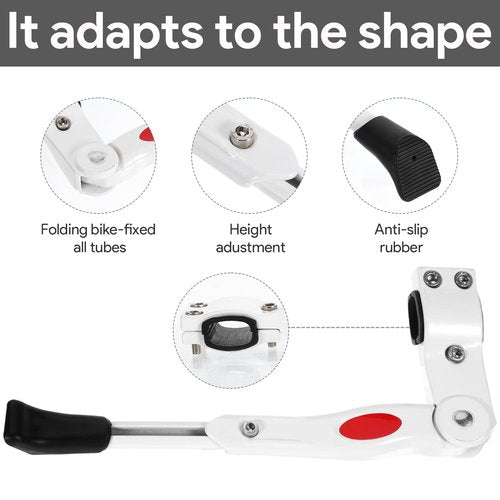 Qiuruoo Bike Kickstand, Adjustable Aluminium Alloy Bike Stand, Heavy-Duty Sturdy Stand Suitable for 22" 24" 26" 27" Adult Bicycle, Mountain & Road Models(White)