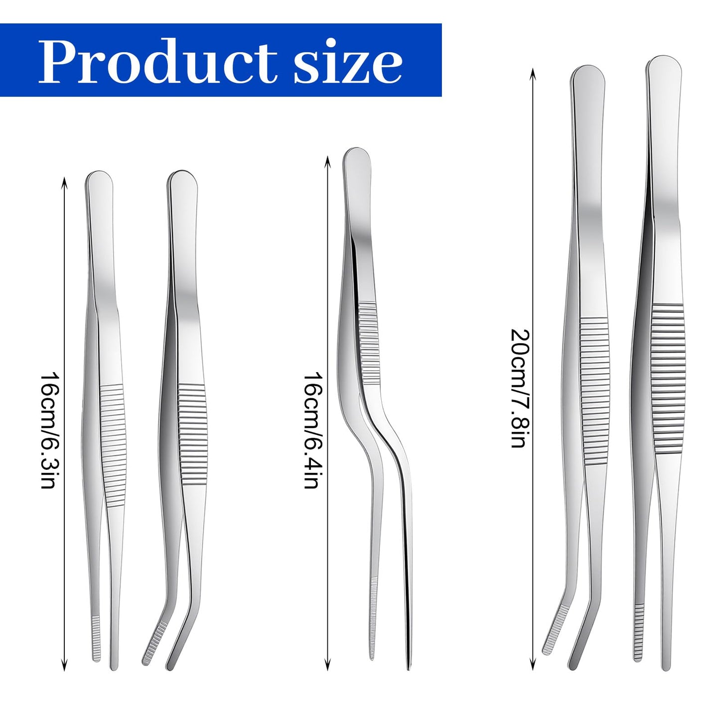 Stainless Steel Tweezers Set, 5Pcs Food Tweezers Precision Tweezer for Cooking Repairing Jewelry-Making DIY Craft Baking Cake Decoration Small Gardening (Silver)