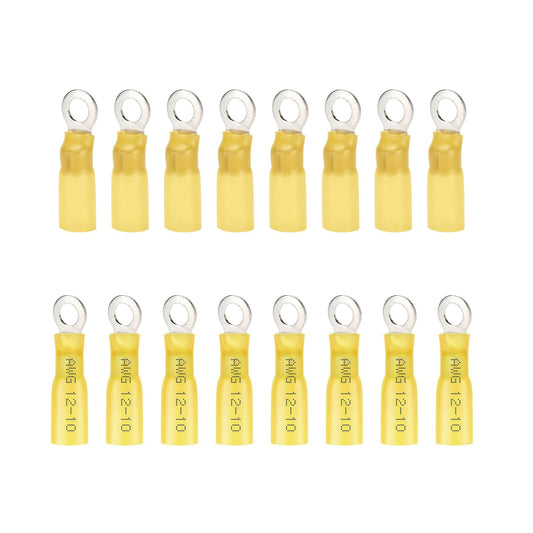 60pcs #10(M5) Heat Shrink Ring Terminals Yellow 12-10 Gauge Tinned Copper Ring Terminals Eyelet Wire Connectors Brazed-Seam Insulated Electrical Crimp Wire Terminals for Boat Truck Stereo Car