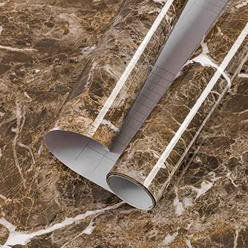practicalWs Brown Marble Contact Paper Granite Peel and Stick Countertops 17.7in ¡¿ 118in Self-Adhesive Vinyl Waterproof Wallpaper for Kitchen Cabinet Bathroom Shelf Liner Wall Decorative