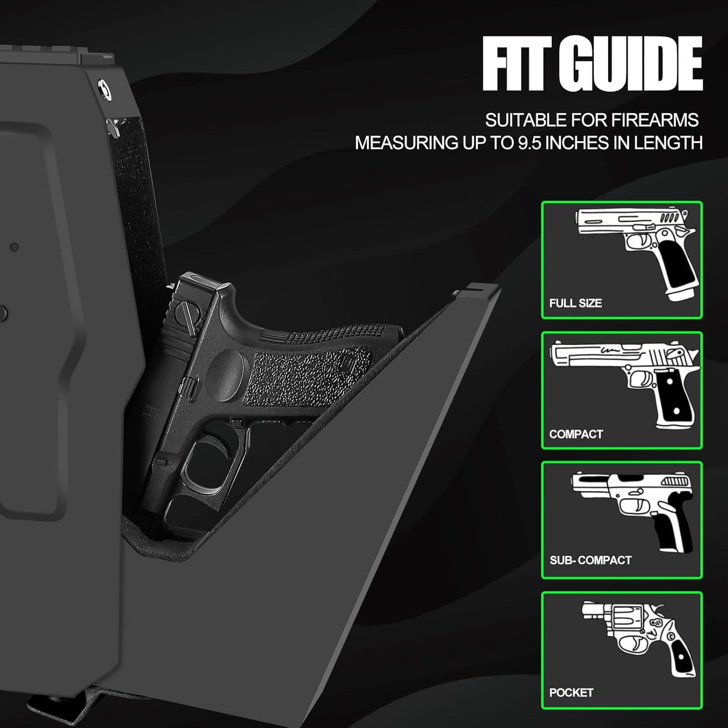 Biometric Mounted Handgun Gun Safe for Nightstand, Desk, Bed Side, Wall,Truck - Auto Open Hidden Hand Gun Safe for Pistol -with Fingerprint, 6-button Backlit Keypad, KEY Access
