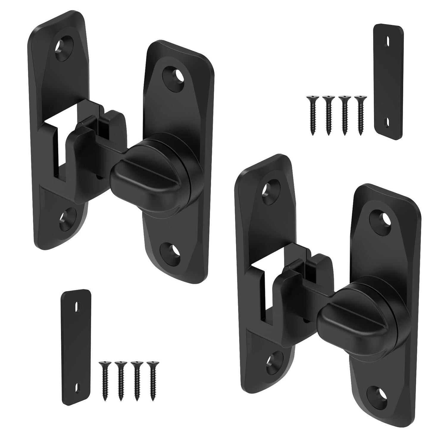 SecureLatch 90/180 Degree Barn Door Locks and Latches, Safety Aluminum Hardware Sliding Door Latch, Small Flip Locks for Barn, Bathroom, Cabinet, Garden, Window (Black-2PCS)