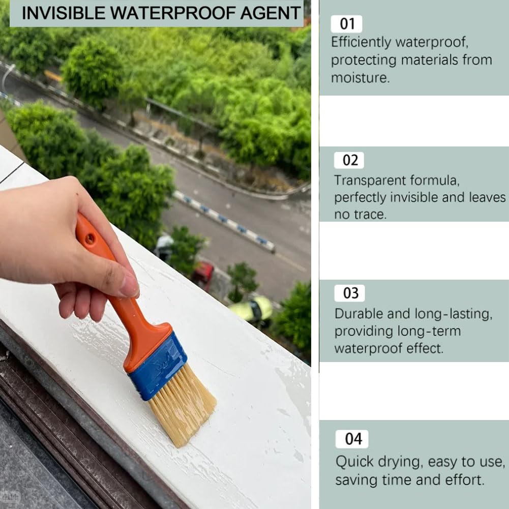 Transparent Waterproof Coating for Indoor & Outdoor, 5.29oz Waterproof Sealant Clear, Water-Based Invisible Leak Repair Glue for Roofs, Walls, Garden, Terraces, Cracks, Concrete, Wood (1POS)