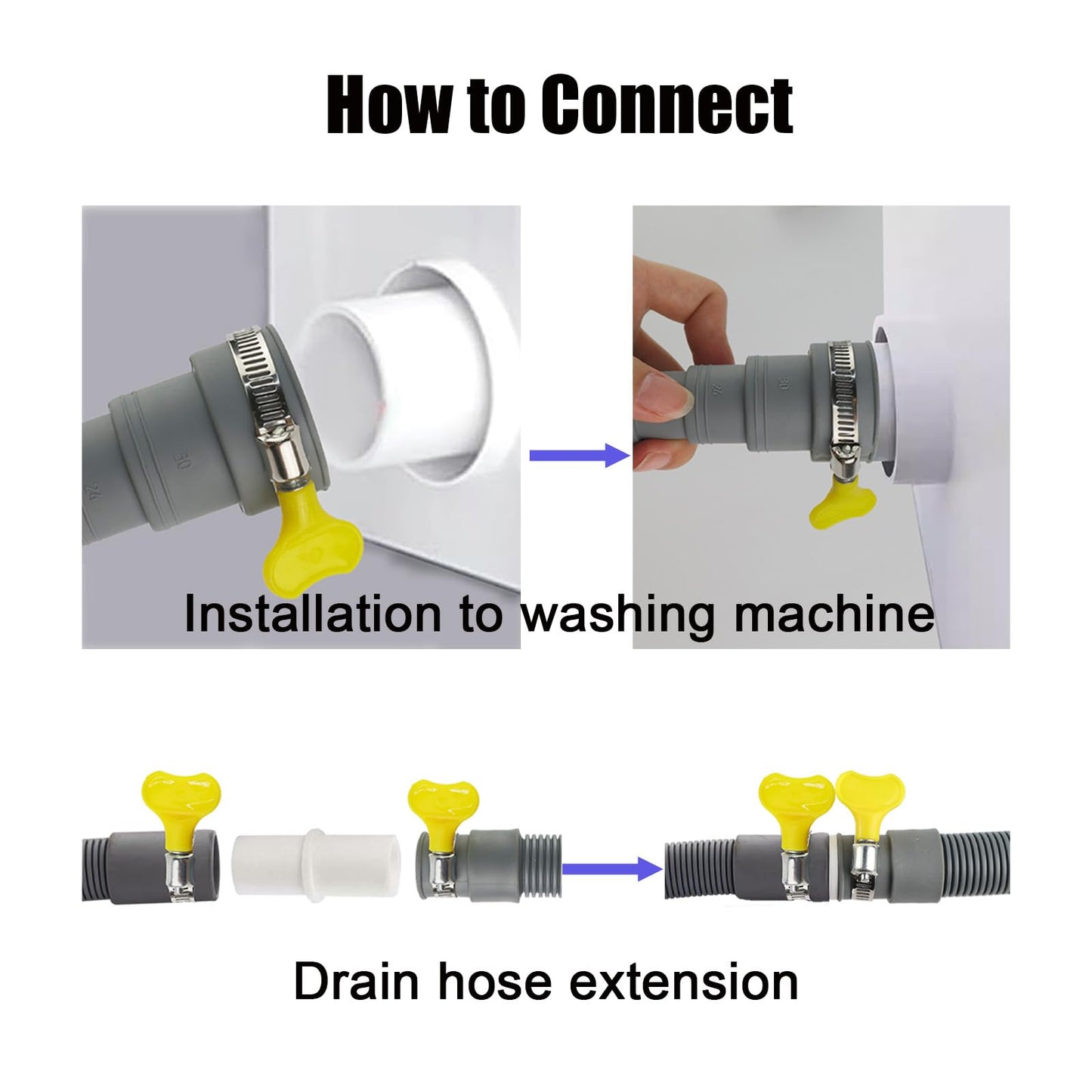 3.2 FT Universal Washing Machine Drain Hose, Drain Hose Extension Kit for Washer, Dishwasher, Dryers, Dehumidifier with 4 Hose Clamps, 1 U-Holder, 1 Adapter, Fit for 0.79-1.5 inch Drain Outlet