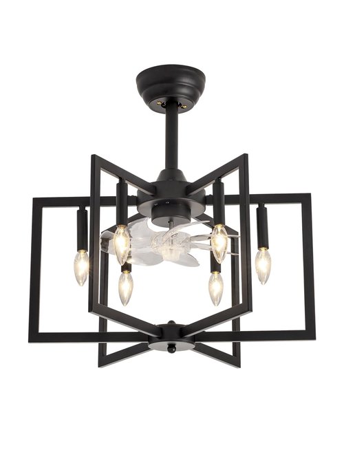DDLLDESHI Black Chandelier fan Farmhouse Ceiling Fan with Light and Remote Modern fandelier ceiling fan with light for Bedroom,Kitchen,living room,foyer(6 Speed, Timing Adjustable Height)