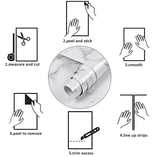 Caltero Marble Contact Paper 15.7" x 118" White Grey Wallpaper Peel and Stick Glossy Marble Self Adhesive Contact Paper for Countertop Kitchen Cabinets Bathroom