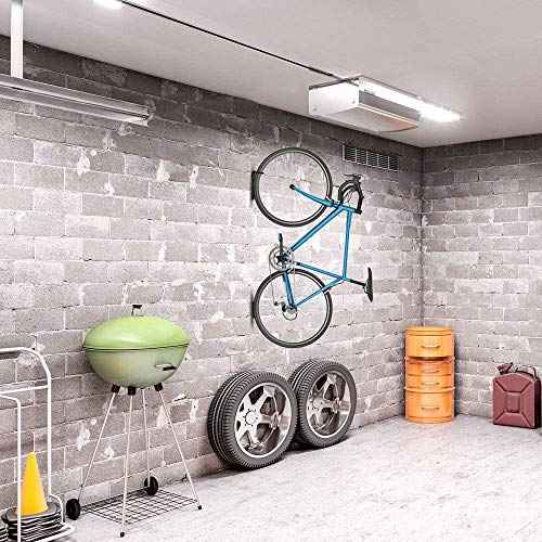 Dirza Bike Wall Mount Rack with Tire Tray - Vertical Bike Storage Rack for Indoor,Garage,Shed - Easy to install - Great for Hanging Road,Mountain or Hybrid Bikes - Screws Included - 2 Pack