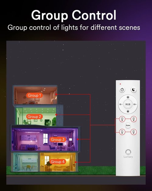 Lumary BT Remote Controller (Exclusive for Lumary Smart Recessed Lighting), Turns On/Off, Dims or Brightens, Color Changing, Group Control, Requires App, for Home Lighting, Living Room, Bedroom