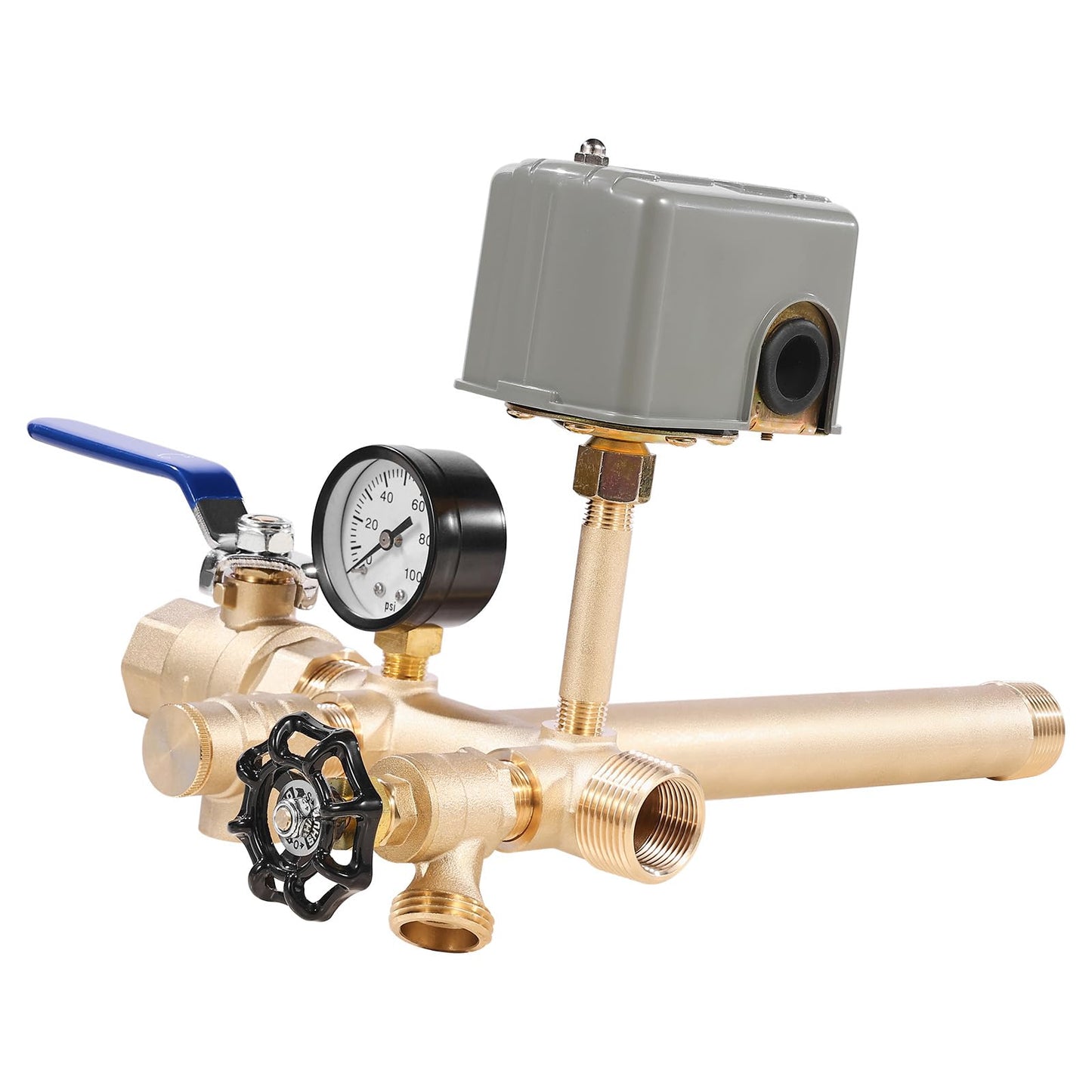 VEVOR 1" x 11" Well Pressure Tank Tee Kit, with 30/50PSI Switch, 8-Pieces Pure Brass Pressure Tank Installation Kit for Water Well, 1 in Gate Valve Included, Fit Most tanks with Diameter up to 16 in