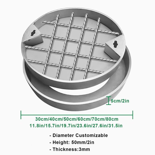 Round Invisible Sewage Basin Cover with Hook, 12/16/20/24/28/31 in Recessed Stainless Steel Manhole Cover, Septic Tank Lid Replacement for Garden/Patio/Parks(80cm/31.5in)