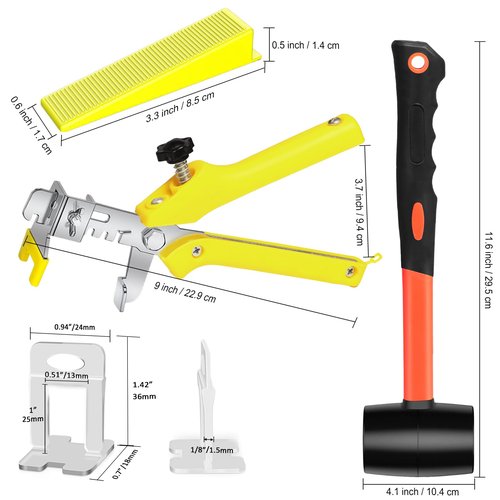 Storystore Tile Leveling System with Tile Pliers and Hammer - 600 Piece Tile Spacers Clips and 200 Piece Reusable Wedges, 1/8 Inch Tile Installation Tools Kit