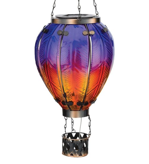 Regal Art & Gift Hot Air Balloon Solar Lantern – Hanging Solar-Powered LED Lights, Waterproof Portable Decorative Outdoor Lamp Made of Metal & Glass for Garden, Patios & Pathway – Purple (Large)