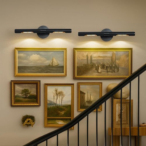 HUANXISHA 19" L Picture Light,Vanity Bathroom Light Rotatable 360° Wall Sconce Lights for Pictures Art Gallery Painting Frame,2-Light Include Bulb,Dimmable,Black