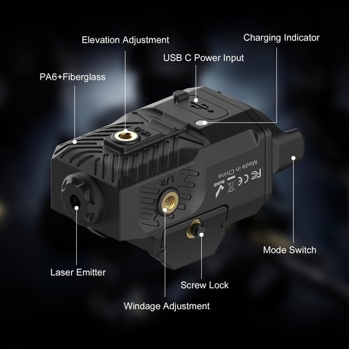 TacFlare Pistol Laser Sight - Low Porfile Laser Picatinny Rail Red Gun Beam for Glock, Airsoft Laser for Handgun Shotgun, USB C Rechargeable, 2 Modes, Built-in Battery