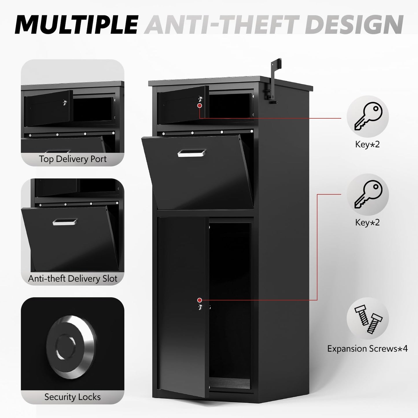 Large Capacity Parcel Drop Box with Secure Locking Function - Cold Rolled Steel Package Delivery Boxes, Weatherproof Freestanding Design for Packages, Mail & Magazines (16.92"x15.74"x44.5")