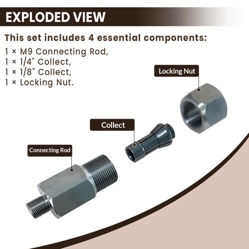 Noyfemr M9 Threaded Collet Adapter for Milwaukee M12 Polishers or Sanders, Includes 1/4" and 1/8" Collets, Compatible with Rotary Tools