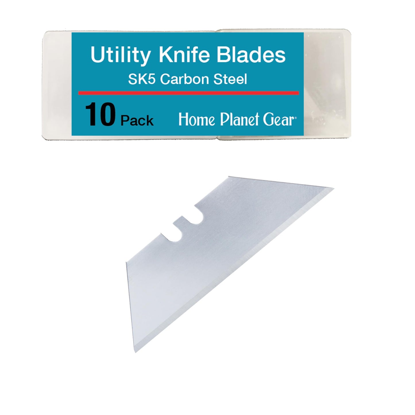 Utility Knife Blades Ten Pack - Box Cutter Blades Refills - 10 Heavy Duty SK5 High Carbon Steel Utility Razor Blade Replacement in Convenient Storage Box - Standard Size - Fits Most Cutters & Knives