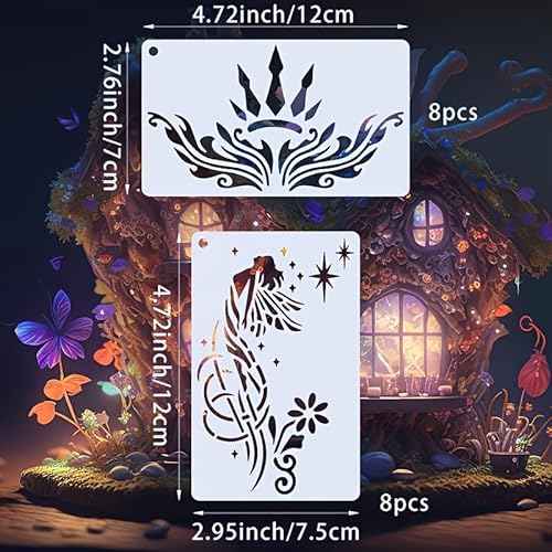 Face Painting Stencils, Reusable Washable Templates, 16 Pieces, Floral and Geometric Designs