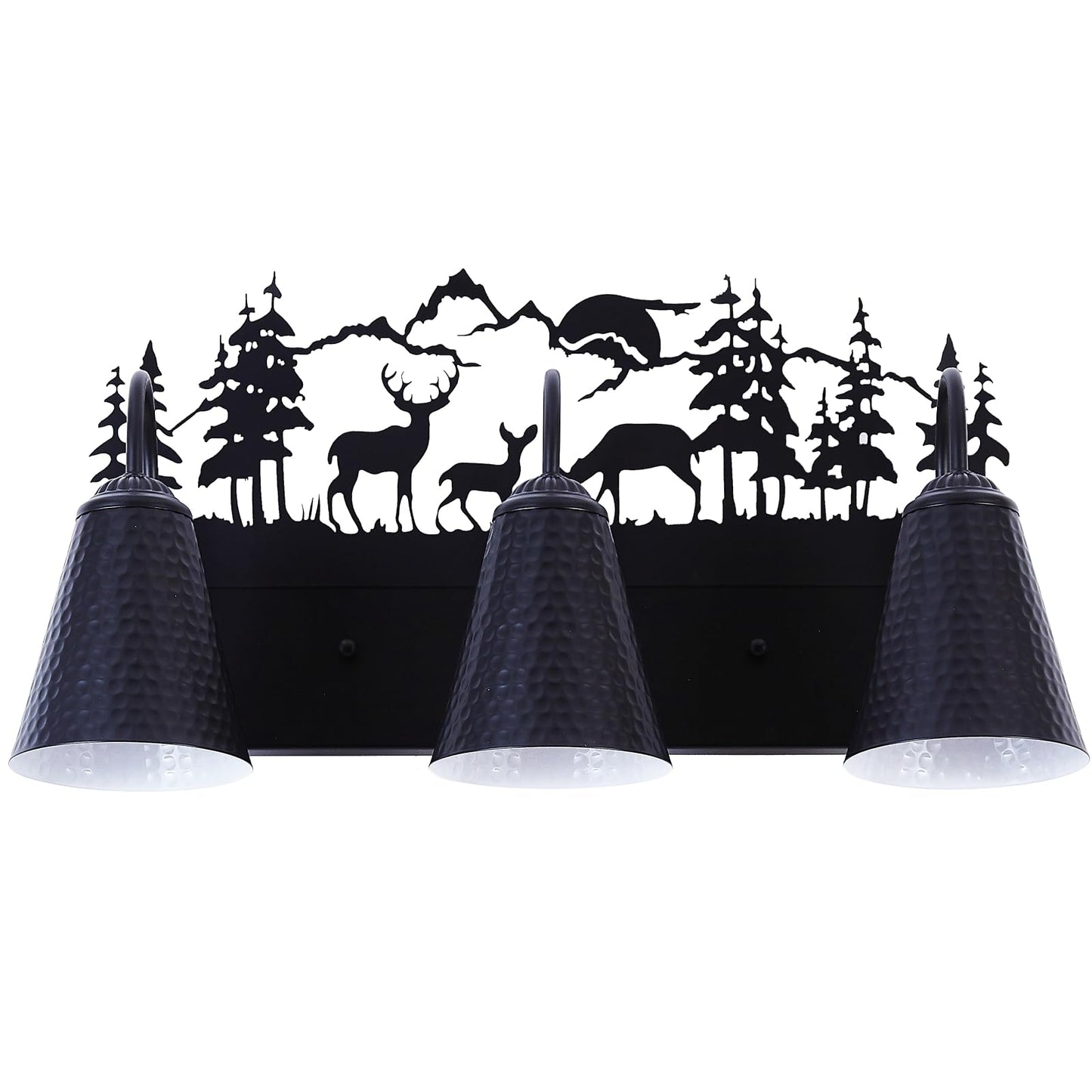 Monaxon Farmhouse Bathroom Vanity Light with Deer Design - E26 Base 3-Light Black Metal Rustic Wall Fixture for Mirror Lighting, and Dressing Table (Large, Bulb Not Included)