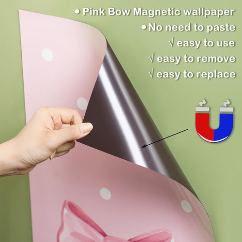 Janlaugh 2 Pack 36 x 12 Magnetic Locker Wallpaper Pink Bow Design Removable Reusable Magnetic Wall Cover Sheet for School Lockers Fridge Metal Door Girls Back to School Decorations Office Supplies
