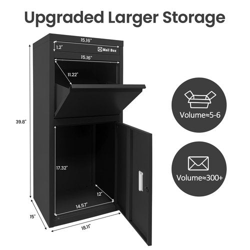 OZG Package Delivery Boxes for Outdoor with Lock and Large Storage 17.7"L*15"W*39.4"H, Anti-Theft Outdoor Parcel Drop Boxes with Waterproof Design for Porch/Curbside (Black)