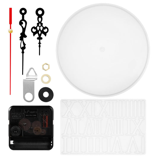 SEWACC 1set Clock Mold Kit Silicone Clock Making Mold Roman Numbers and Mechanism for Crafts for Unique Home Decor and Making