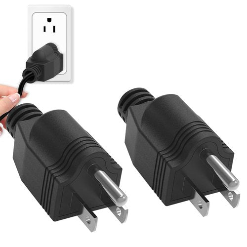 Replacement Plug 3 Prong NEMA 5-15P Power Adapter Replacement Plug, Straight Blade Connector for Extension Cord, Neutral Ground Bonding, 3-Pin 15A 125V (Male 2Pcs, Black)