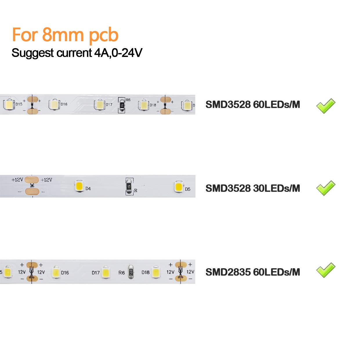LightingWill 10pcs/Pack Strip to Strip with Wire Solderless Snap Down 2Pin Conductor LED Strip Connector for 8mm Wide 3528 2835 Single Color Flex LED Strips