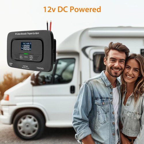 PANGAEA RV Carbon Monoxide & Propane Dual Gas Detector - Hard-Wired DC 12V, Large LCD Display, 85dB Loud Alarm, Easy Reset/Test Button - Ultimate Safety for Your Adventures (Flush Mount - Black)
