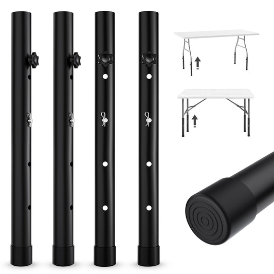 YUEYIN Table Leg Extensions for Straight/Bent Folding Tables, Metal Extenders, Reduces Stooped Work, Improves Back Pain, 4 Levels/Heights Adjustable Risers (4 Pack)